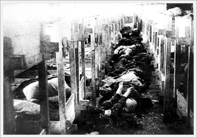 Estonia ,Klooga, 1944, Bodies in a barrack in the camp